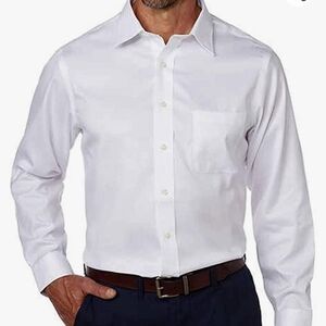 KIRKLAND Men's Casual Tailored Fit White Button Down Long Sleeve Pocket Shirt